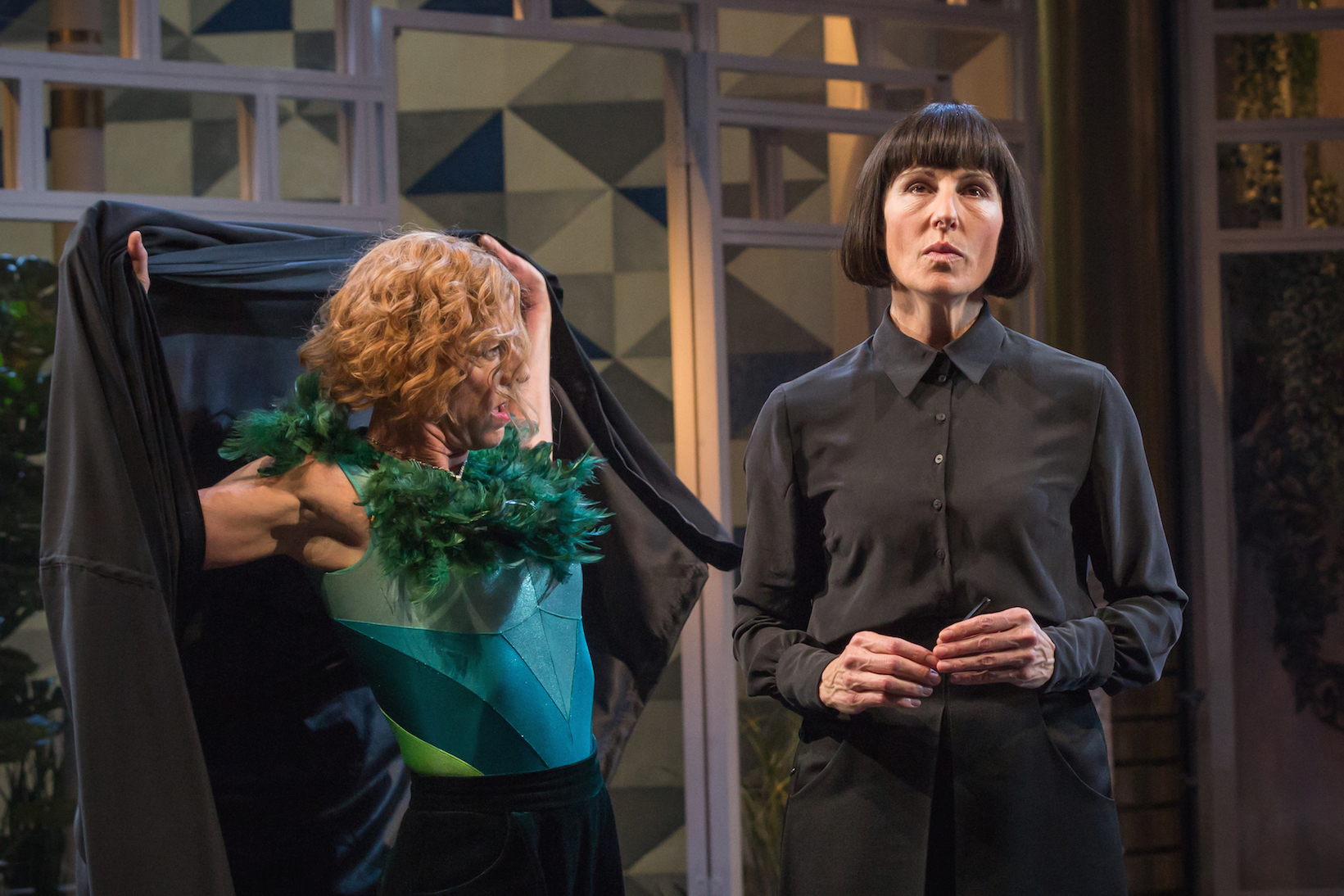 NT Doon Mackichan (Feste) Tamsin Greig (Malvolia). Picture Marc Brenner